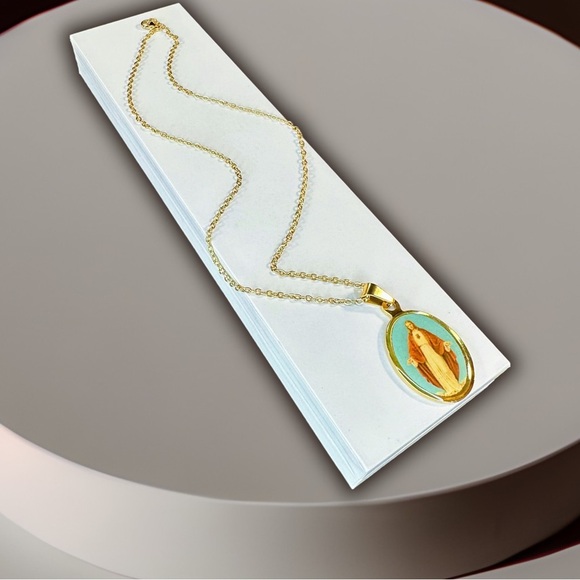 NEW Antique Vintage Yellow Gold-Plated Stainless Steel Savior Medallion Necklace - Picture 9 of 15